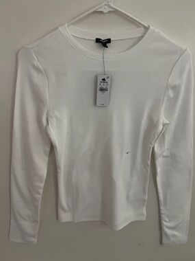 Express White Long Sleeve Crewneck Top